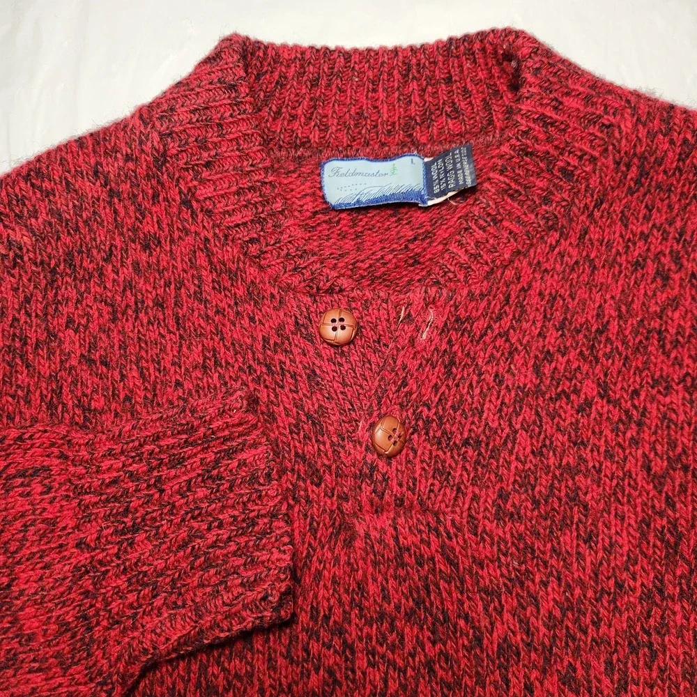 Fieldmaster Mens Wool Blend Knit Sweater Size Large Red‎ / Black